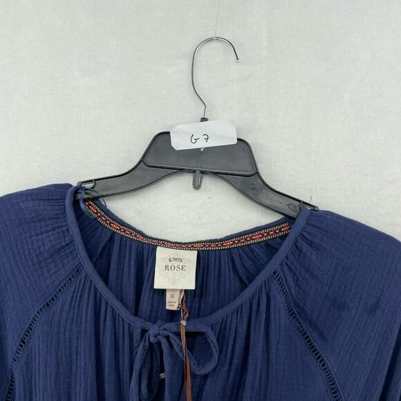 Knox Rose Romper Women's Sz M Navy Blue Lace Up Keyhole Puff Sleeve Smock Waist - Picture 14 of 14